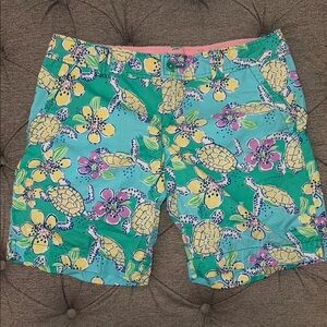 Lilly Pulitzer Aqua Floral Turtle Print Shorts